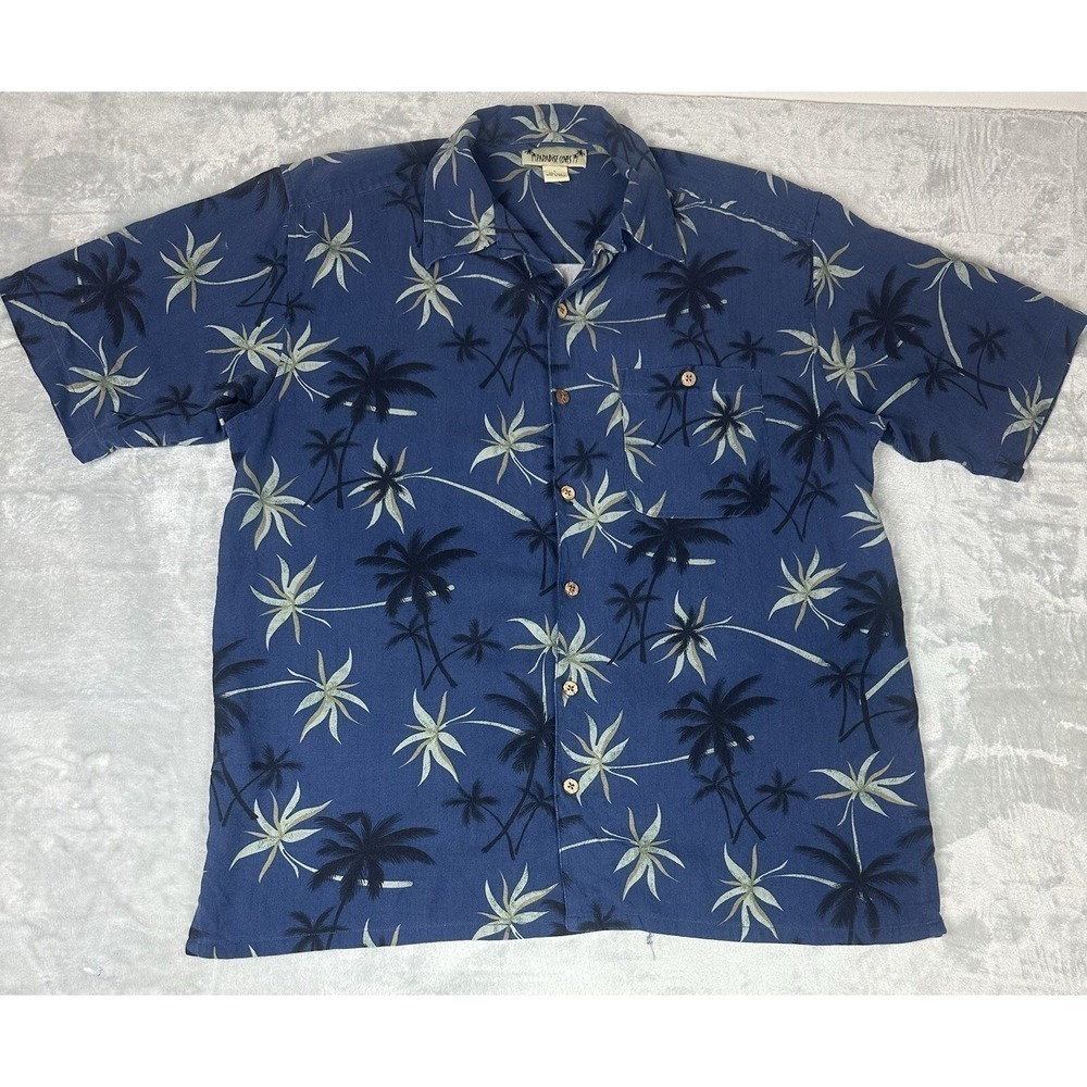 Paradise‎ Cove Silk Hawaiian Shirt Mens Large Blue Floral Button Up Short Sleeve